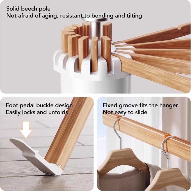 LIENAHU Clothes Drying Rack Tripod,Drying Rack Clothing,Laundry Drying Rack,Floor Standing,16 Wooden Poles,Collapsible Drying Racks for Laundry,Retractable,Foldable,Folding - Image 5